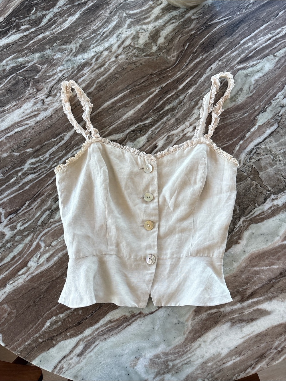 Aritzia Wilfred Lace-Trim Button Front Cream Cami Top